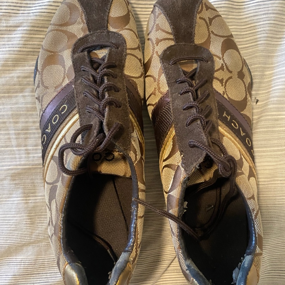 Coach Signature Brown and Tan Lace-Up Sneakers